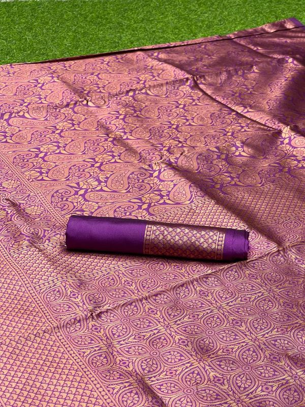 Rani Pink Banarasi Soft Silk Saree with Paisley Motifs