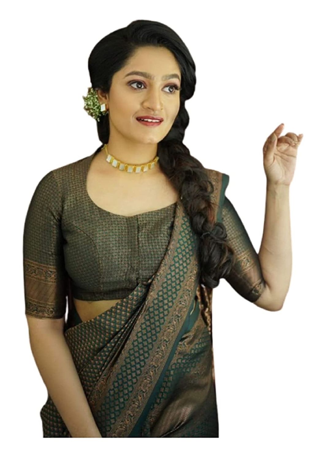 Olive Green Banarasi Soft Silk Saree with Golden Motifs