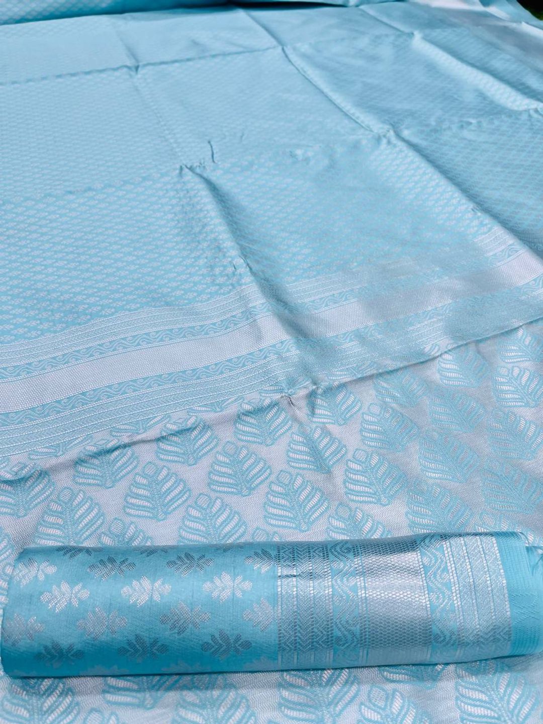 Sky Blue Soft Silk Saree with Elegant Plain Drape and Tassel Border