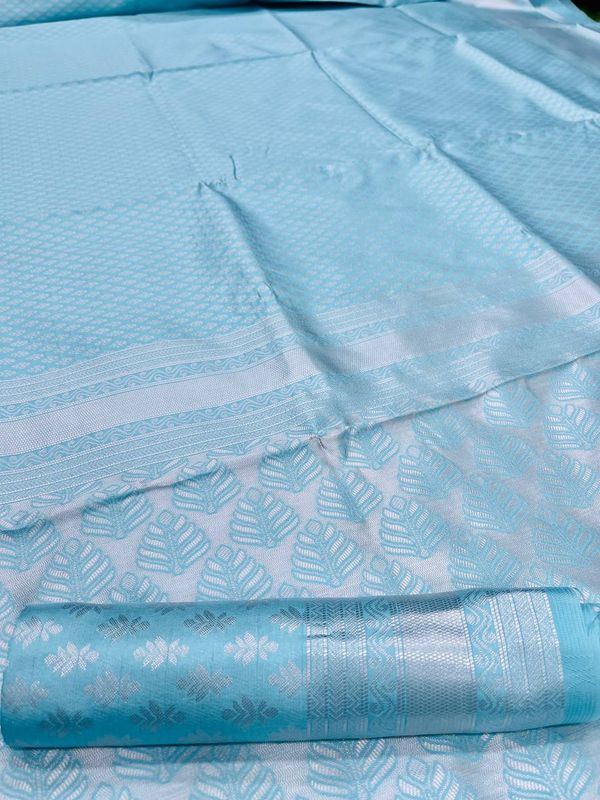 Sky Blue Soft Silk Saree with Elegant Plain Drape and Tassel Border