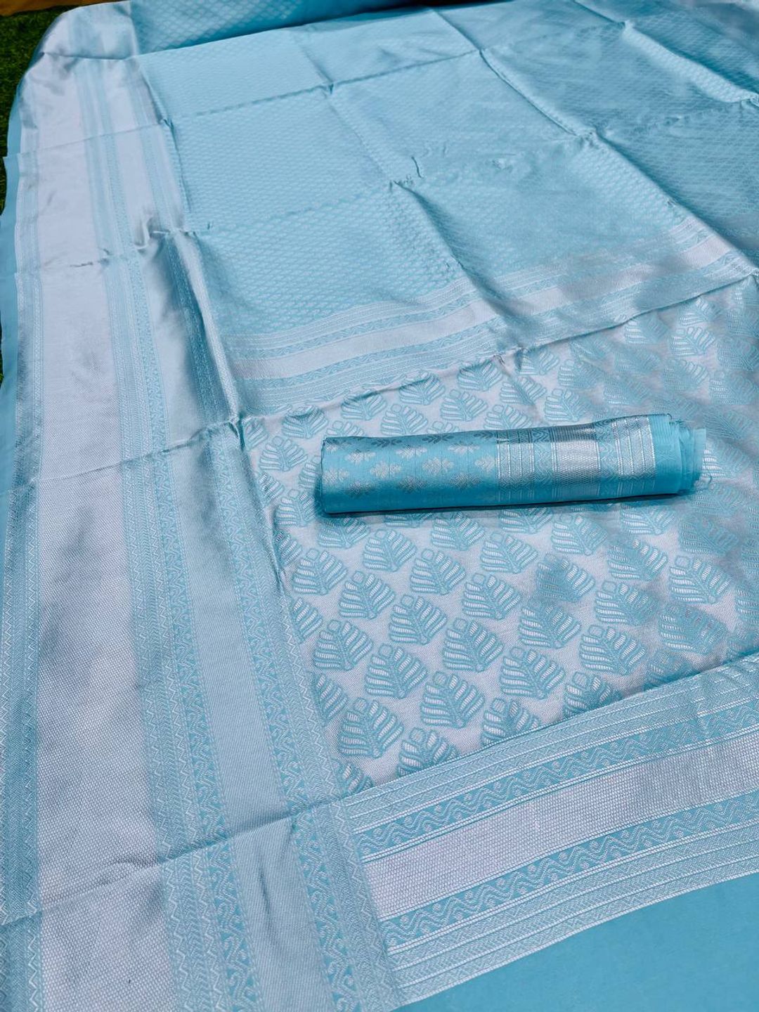 Sky Blue Soft Silk Saree with Elegant Plain Drape and Tassel Border