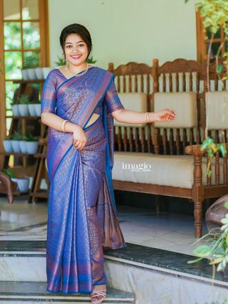 Blue Purple Banarasi Soft Silk Saree with Woven Border