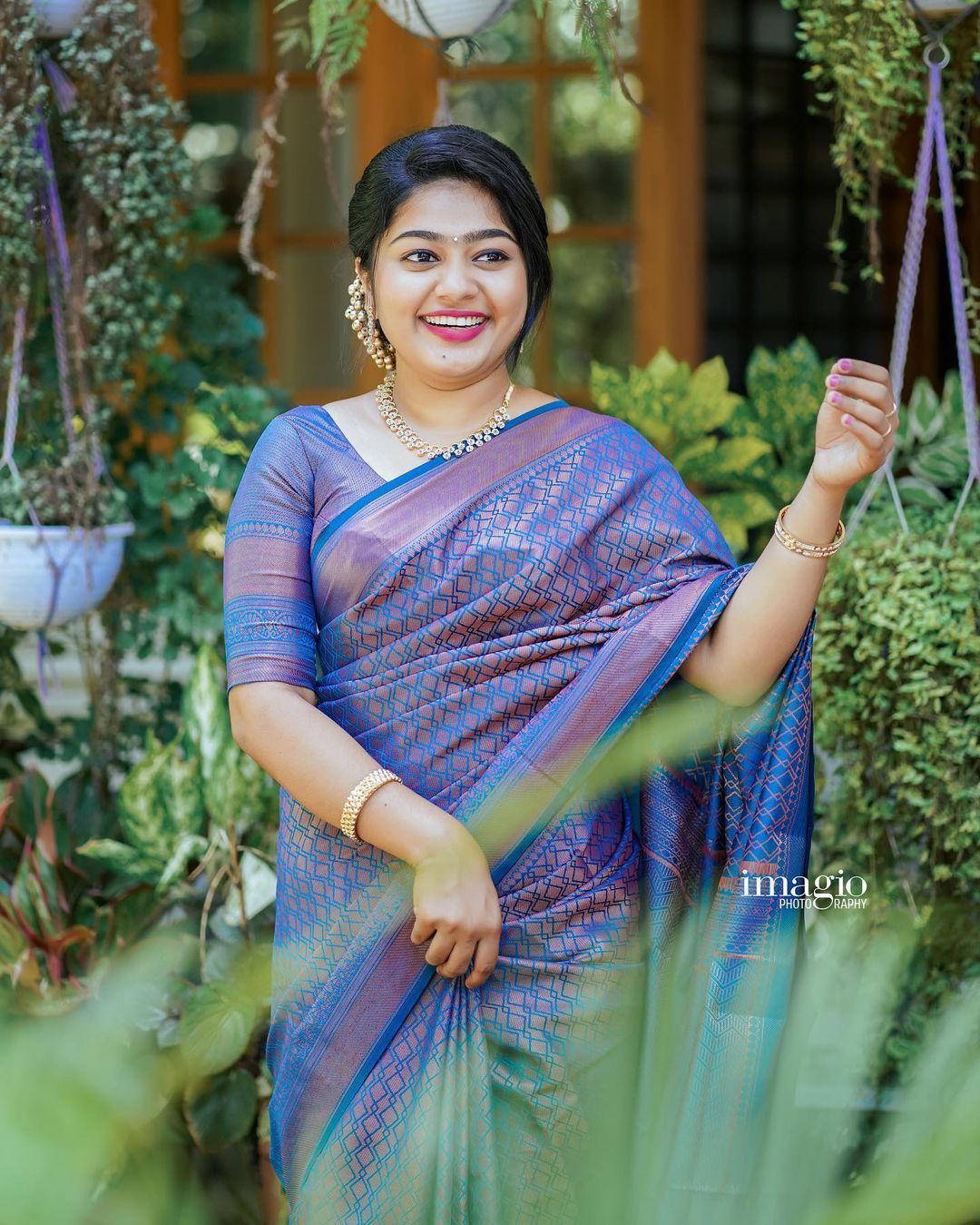 Blue Purple Banarasi Soft Silk Saree with Woven Border