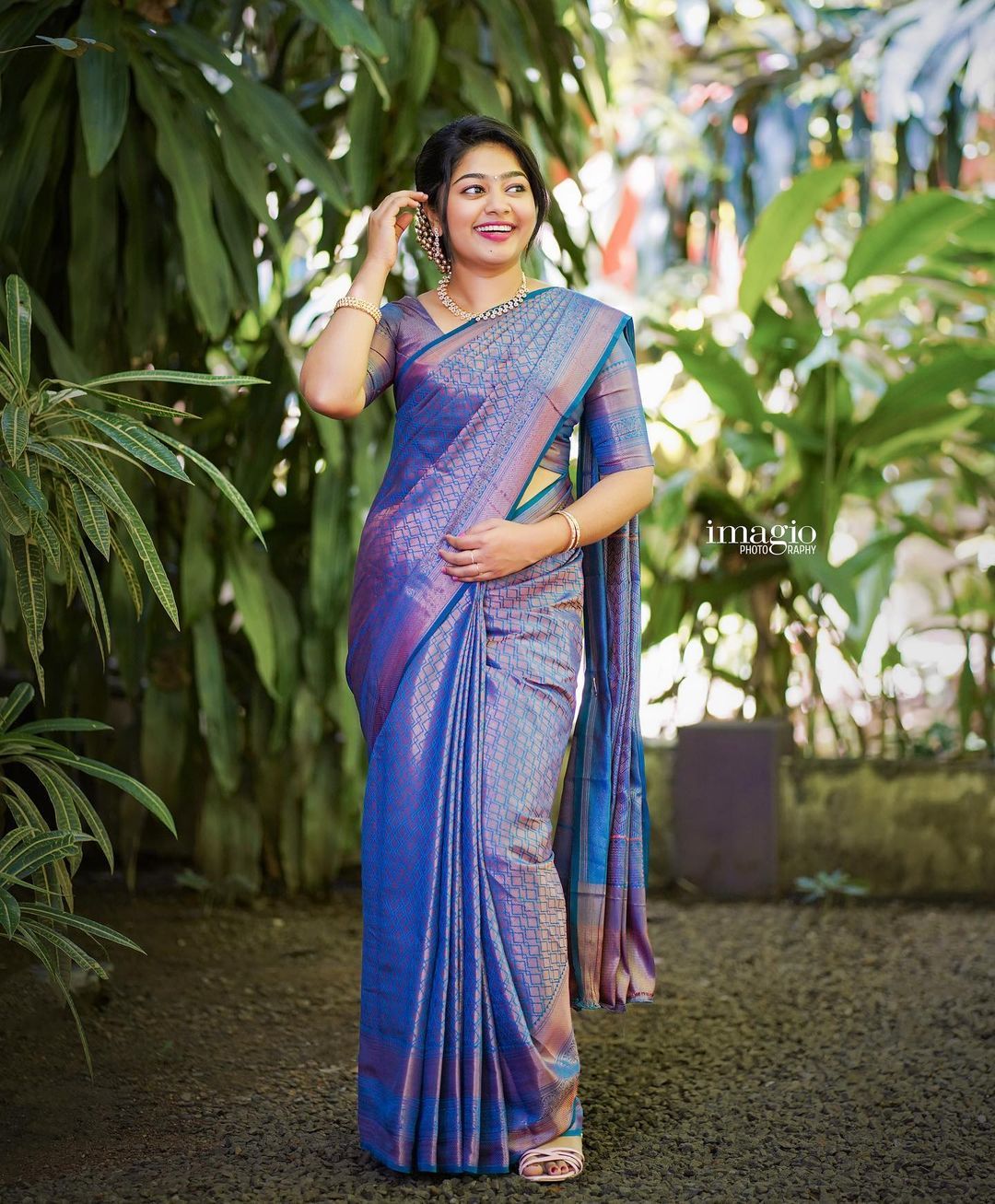 Blue Purple Banarasi Soft Silk Saree with Woven Border