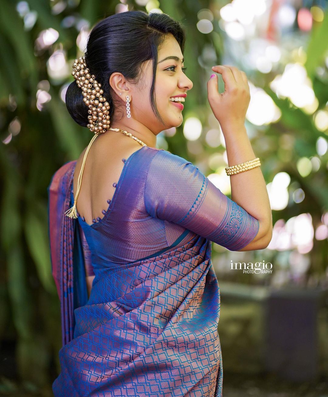 Blue Purple Banarasi Soft Silk Saree with Woven Border