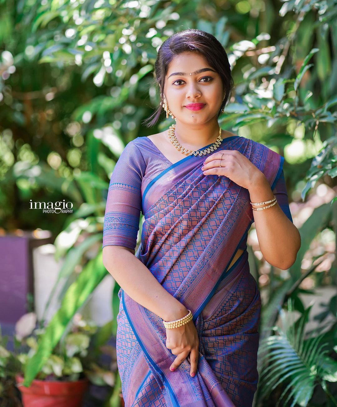 Blue Purple Banarasi Soft Silk Saree with Woven Border