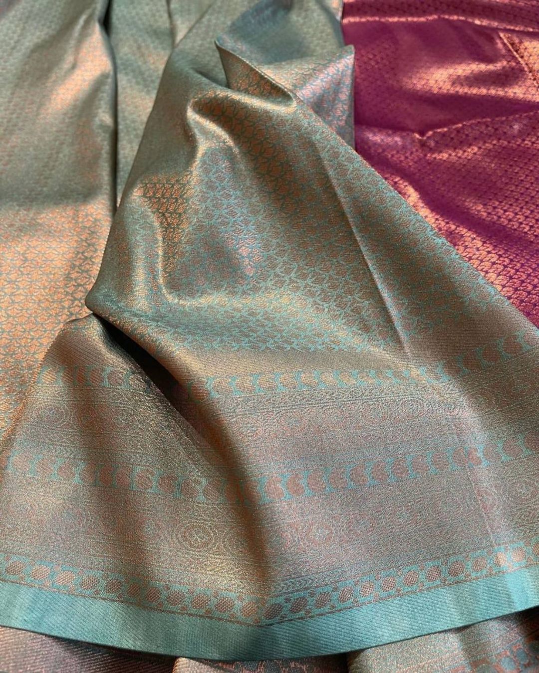 Silver Grey Banarasi Soft Silk Saree with Magenta Pallu