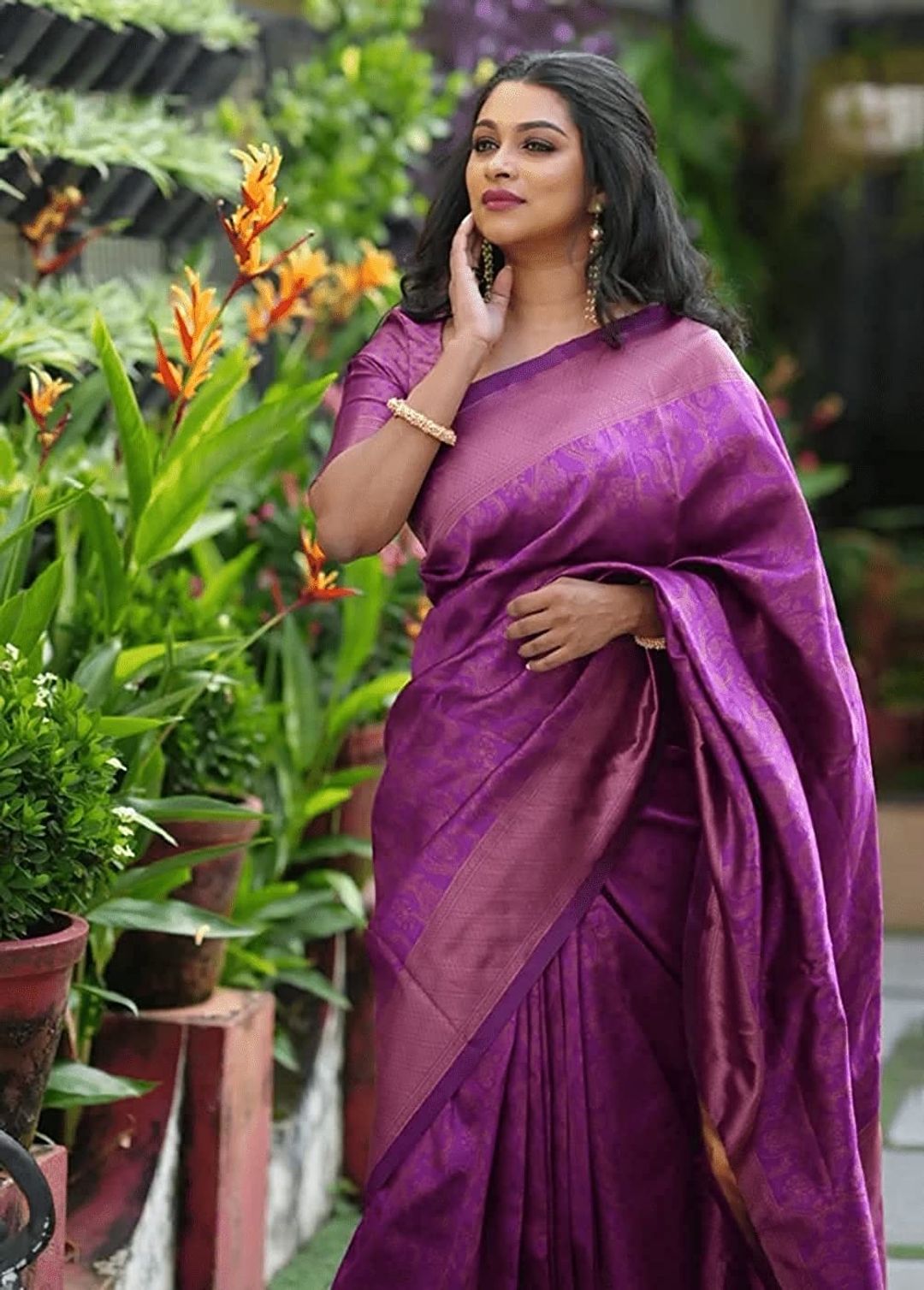 Varnavi Royal Purple Banarasi Soft Silk Saree with Woven Border