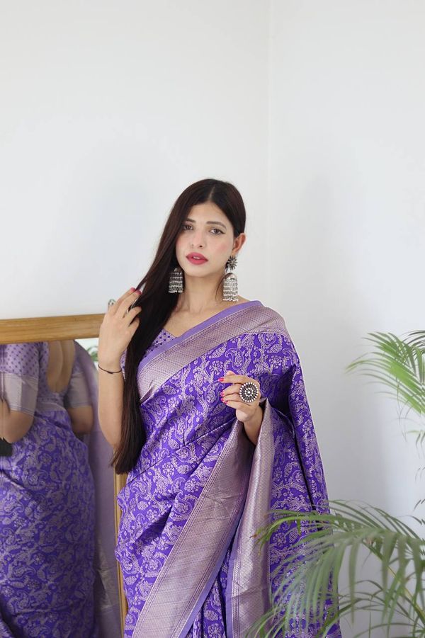 Royal Purple Banarasi Soft Silk Saree with Silver Zari