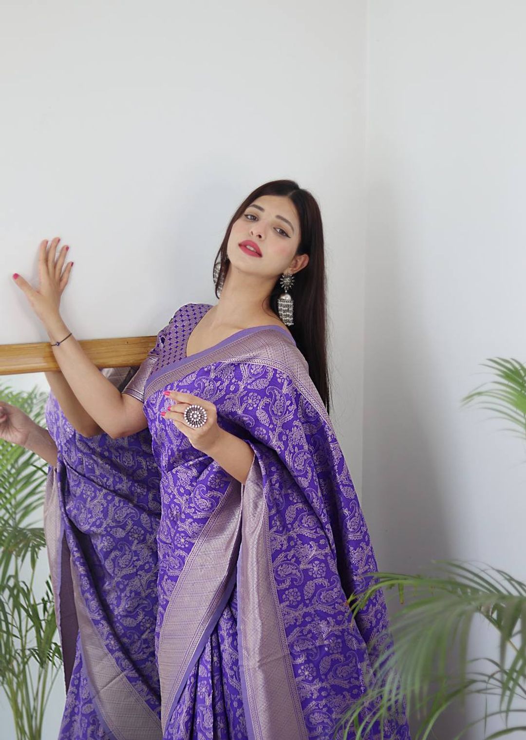 Royal Purple Banarasi Soft Silk Saree with Silver Zari