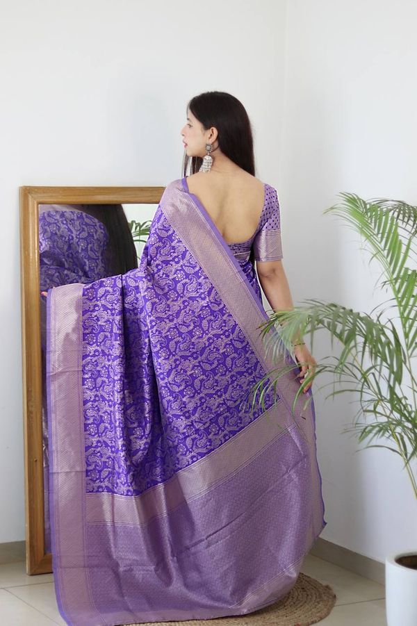 Royal Purple Banarasi Soft Silk Saree with Silver Zari