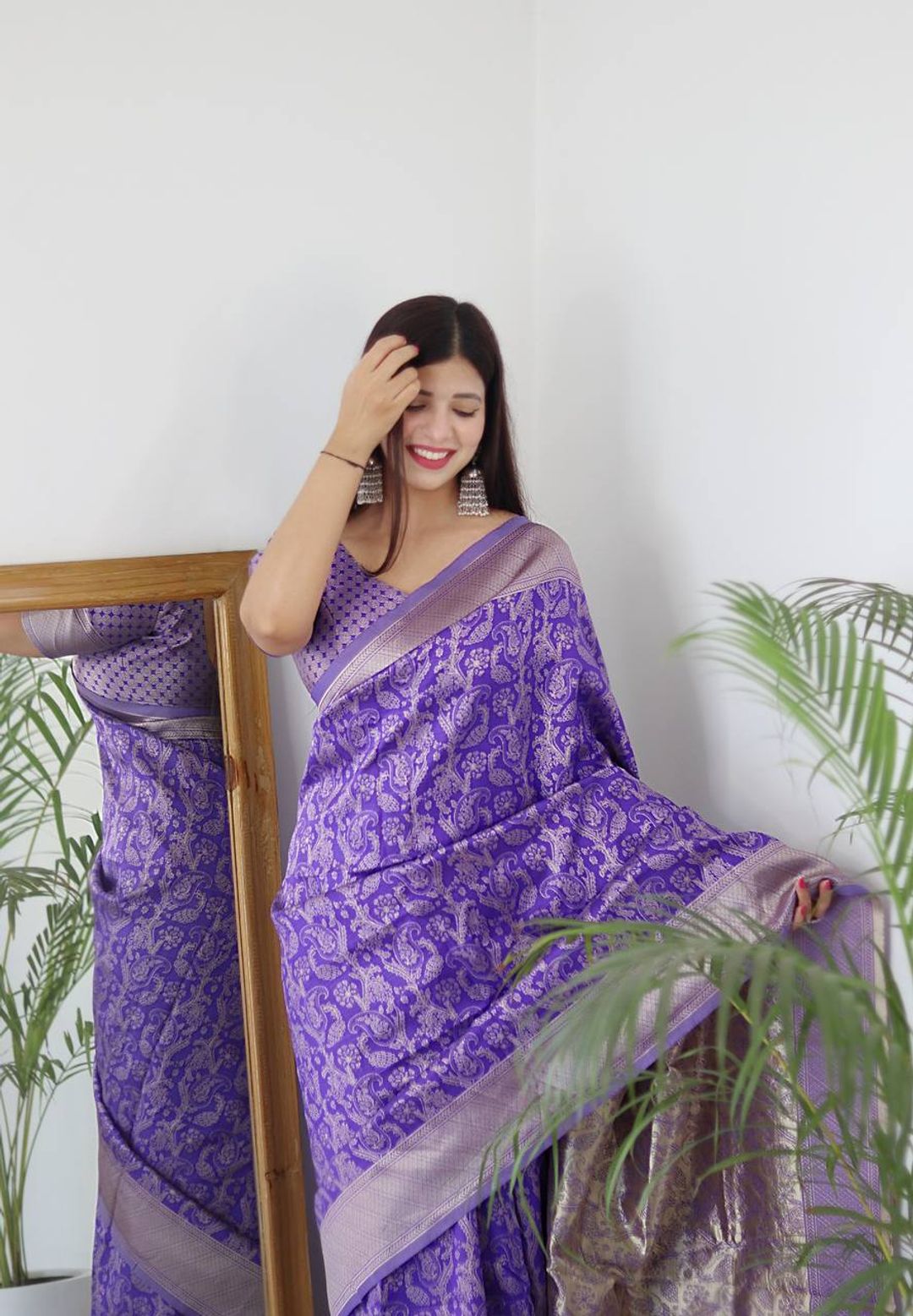 Royal Purple Banarasi Soft Silk Saree with Silver Zari