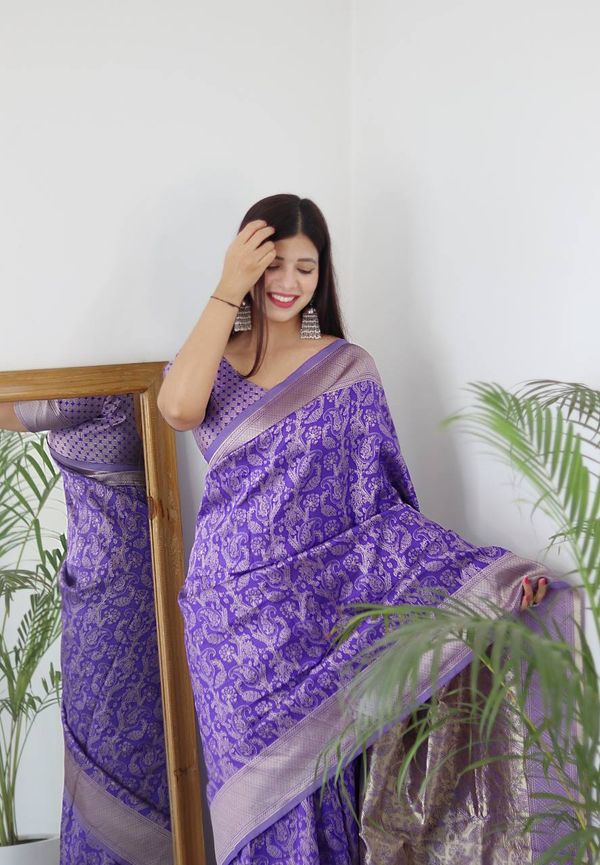 Royal Purple Banarasi Soft Silk Saree with Silver Zari