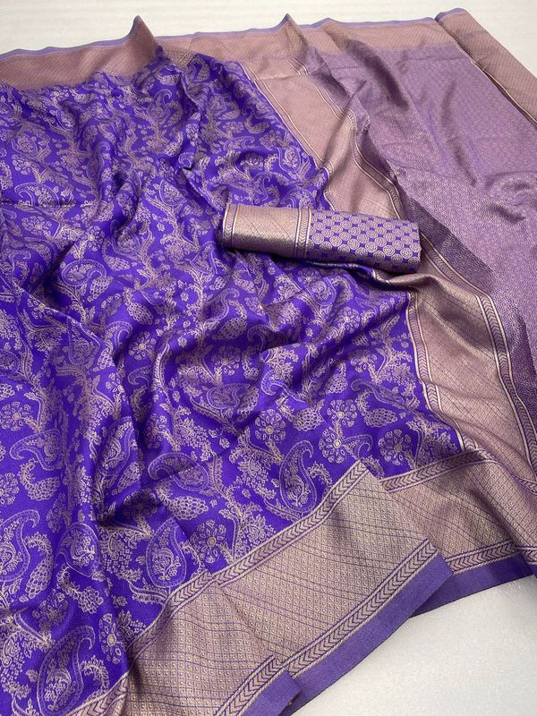 Royal Purple Banarasi Soft Silk Saree with Silver Zari