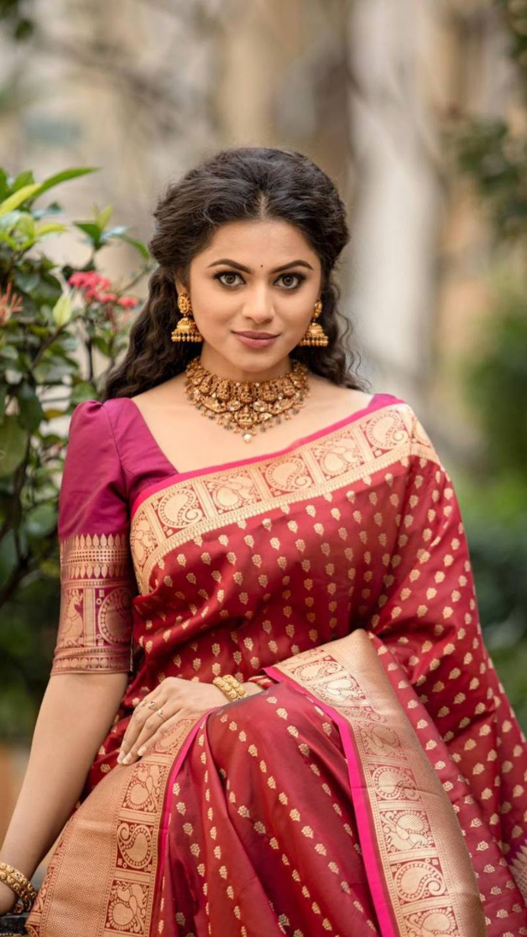 Maroon Banarasi Soft Silk Saree with Antique Gold Zari Border