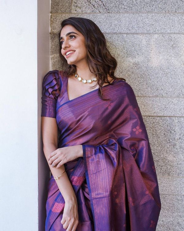 Royal Purple Banarasi Soft Silk Saree with Copper Gold Weaving
