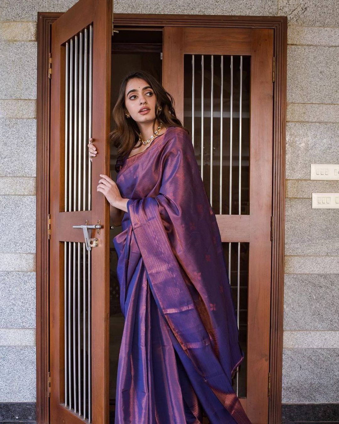 Royal Purple Banarasi Soft Silk Saree with Copper Gold Weaving