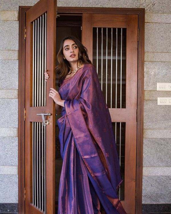 Royal Purple Banarasi Soft Silk Saree with Copper Gold Weaving