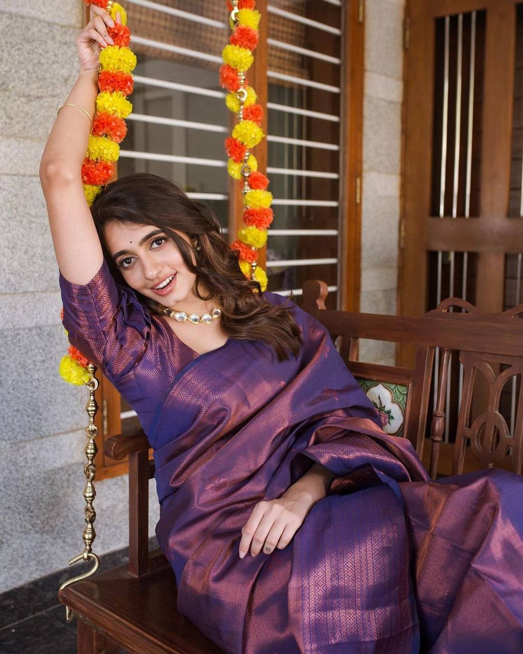 Royal Purple Banarasi Soft Silk Saree with Copper Gold Weaving