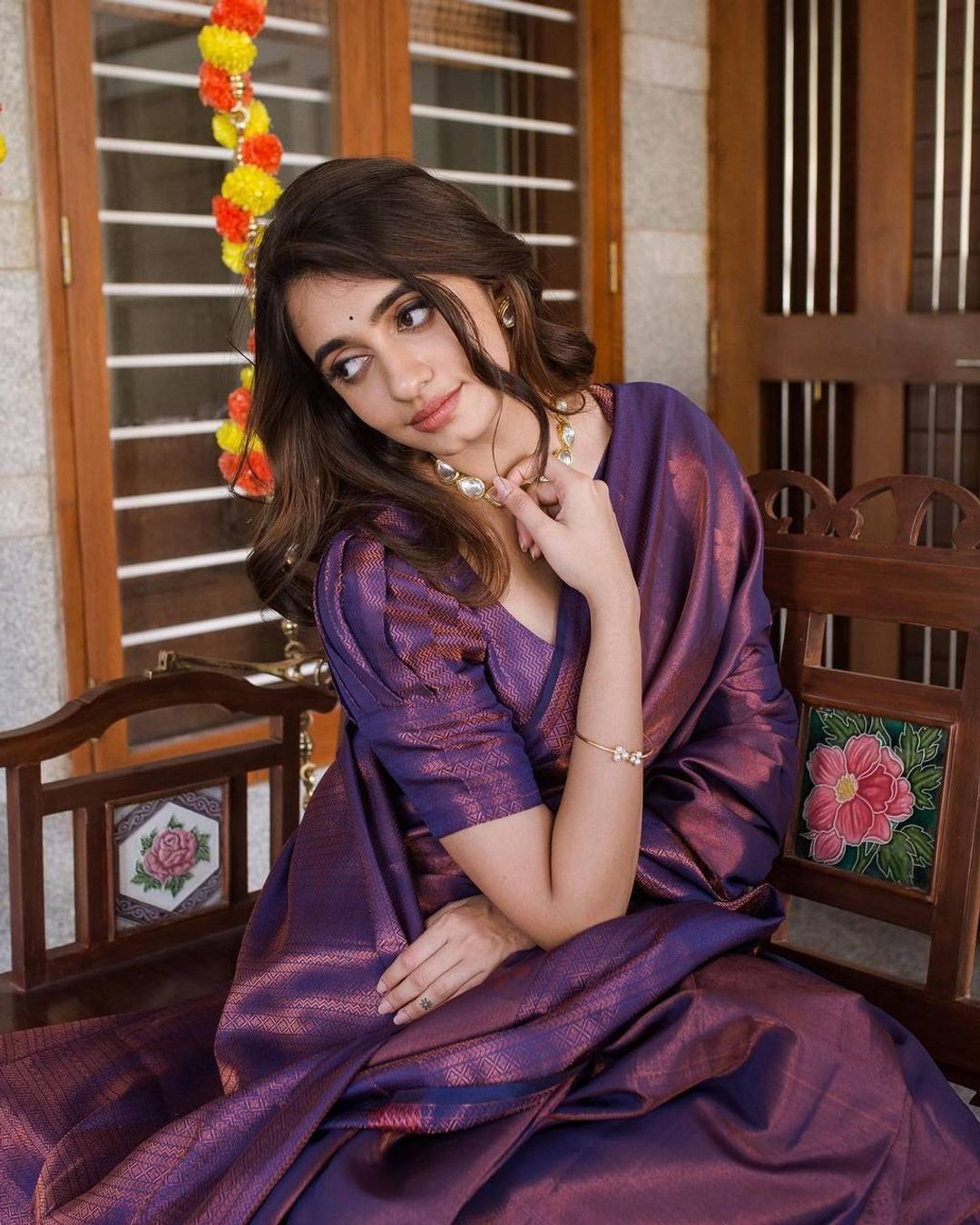 Royal Purple Banarasi Soft Silk Saree with Copper Gold Weaving