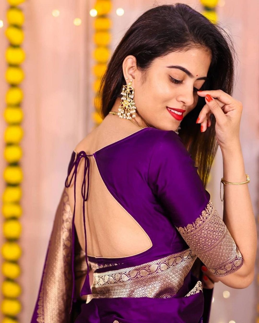 Deep Purple Banarasi Silk Saree with Golden Woven Border