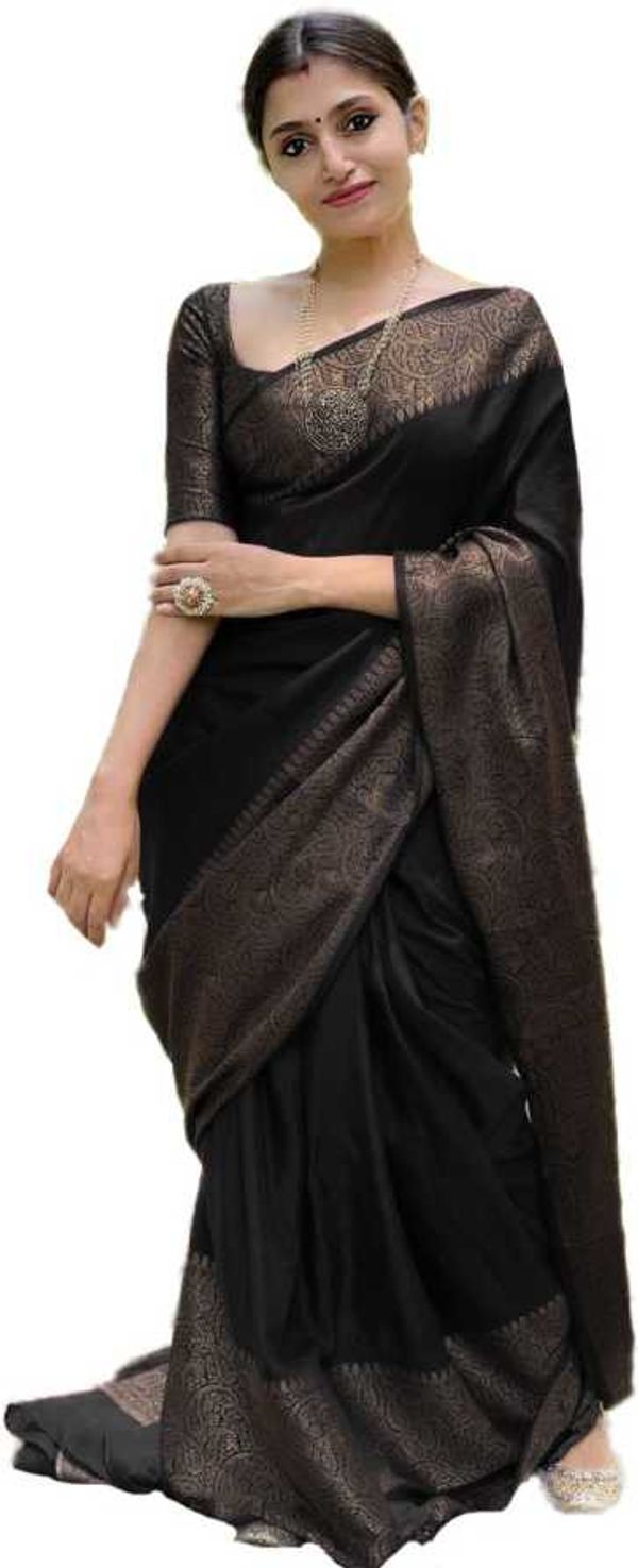 Black Banarasi Soft Silk Saree with Antique Gold Border