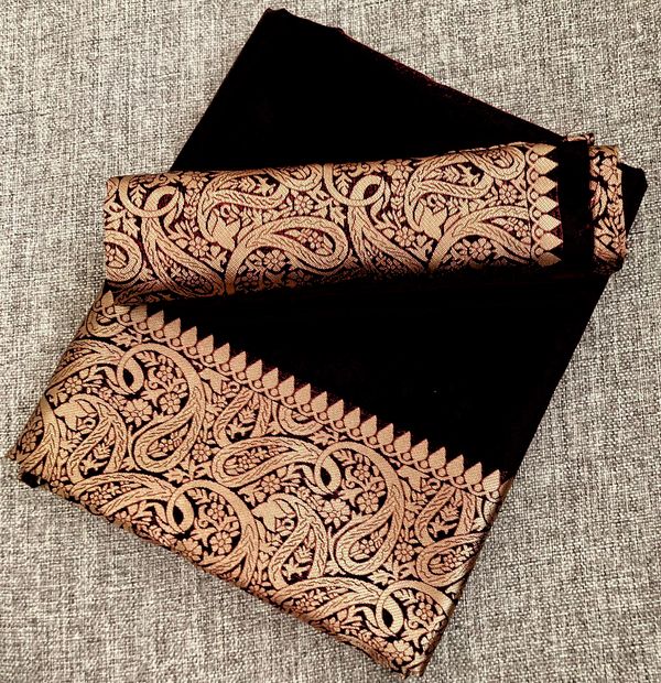 Black Banarasi Soft Silk Saree with Antique Gold Border