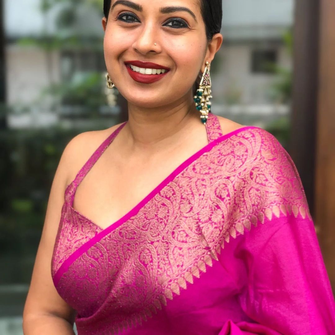 Rani Pink Banarasi Soft Silk Saree with Golden Paisley Border