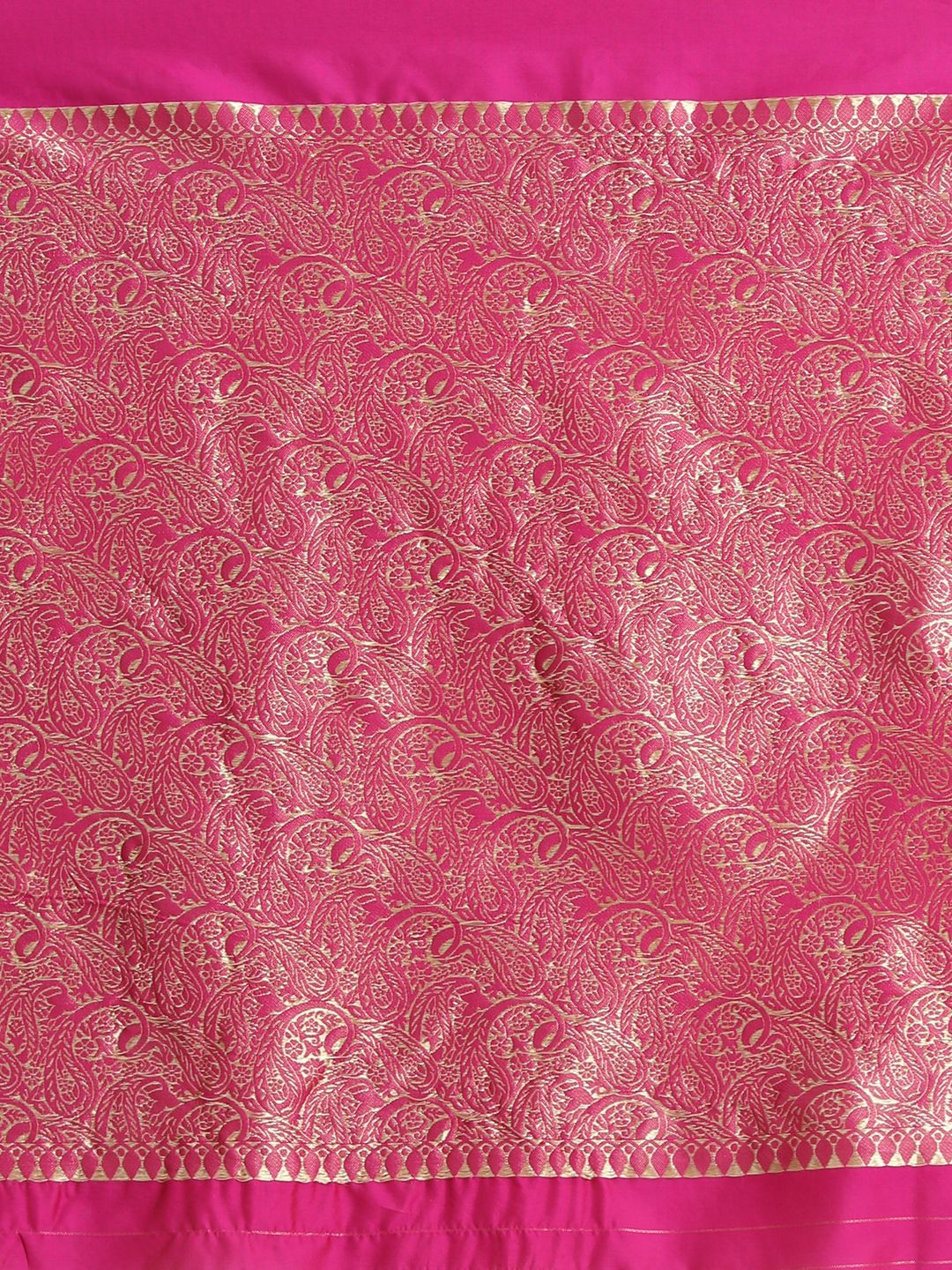 Rani Pink Banarasi Soft Silk Saree with Golden Paisley Border