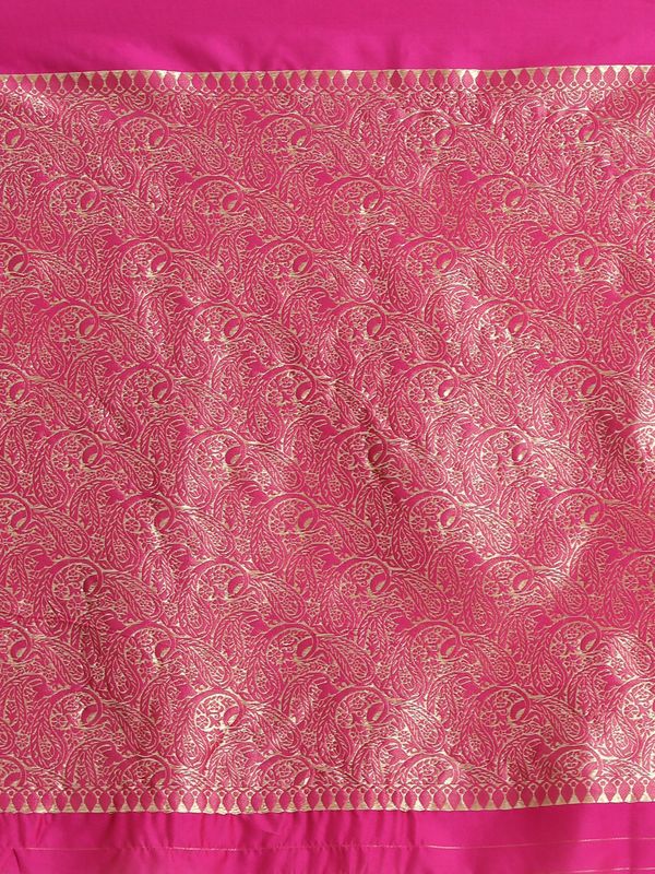 Rani Pink Banarasi Soft Silk Saree with Golden Paisley Border