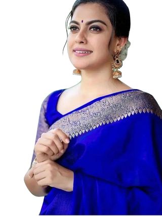 Royal Blue Banarasi Soft Silk Saree with Silver Gold Paisley Border