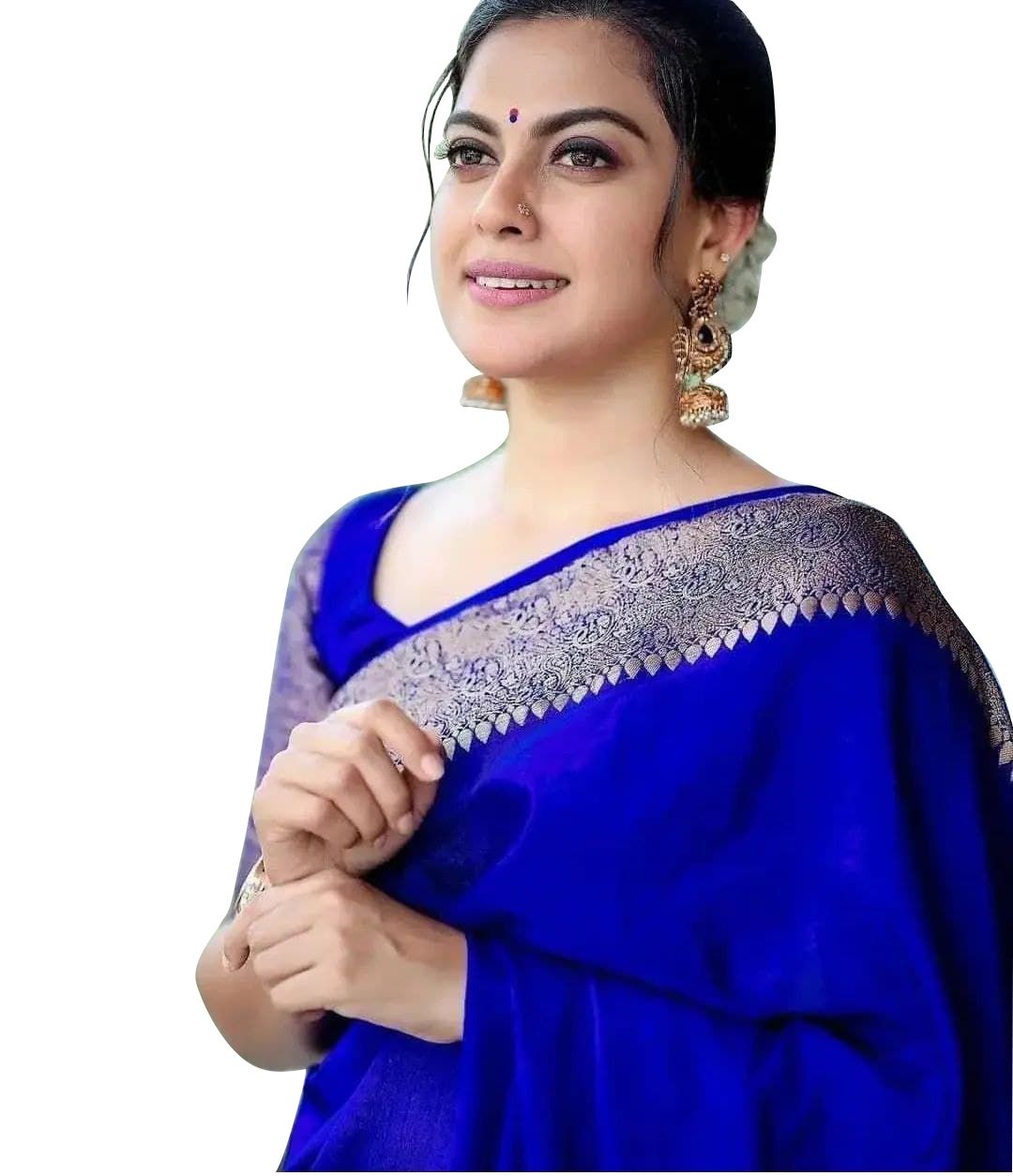 Royal Blue Banarasi Soft Silk Saree with Silver Gold Paisley Border