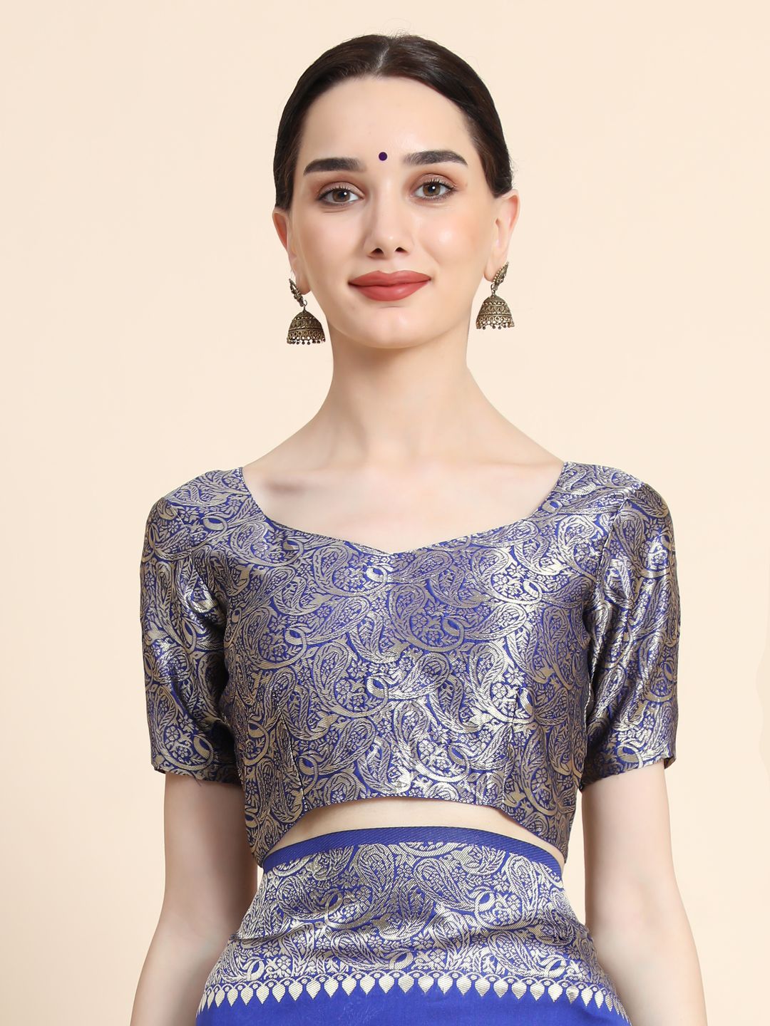 Royal Blue Banarasi Soft Silk Saree with Silver Gold Paisley Border
