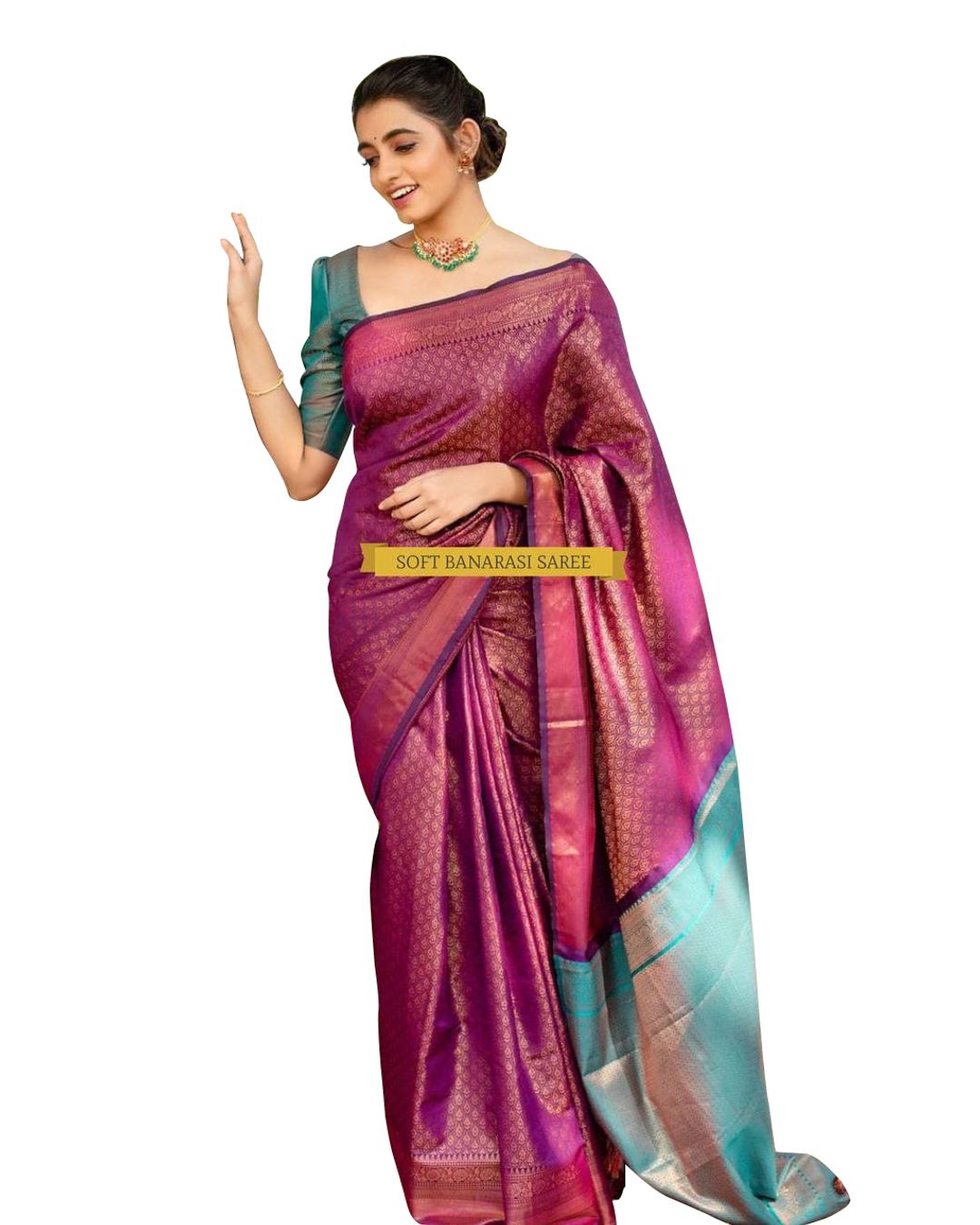 Purple Pink Banarasi Soft Silk Saree with Blue Pallu