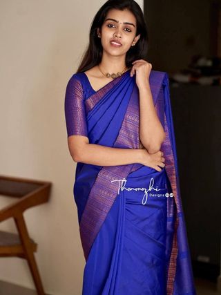 Royal Blue Banarasi Soft Silk Saree with Copper Woven Border