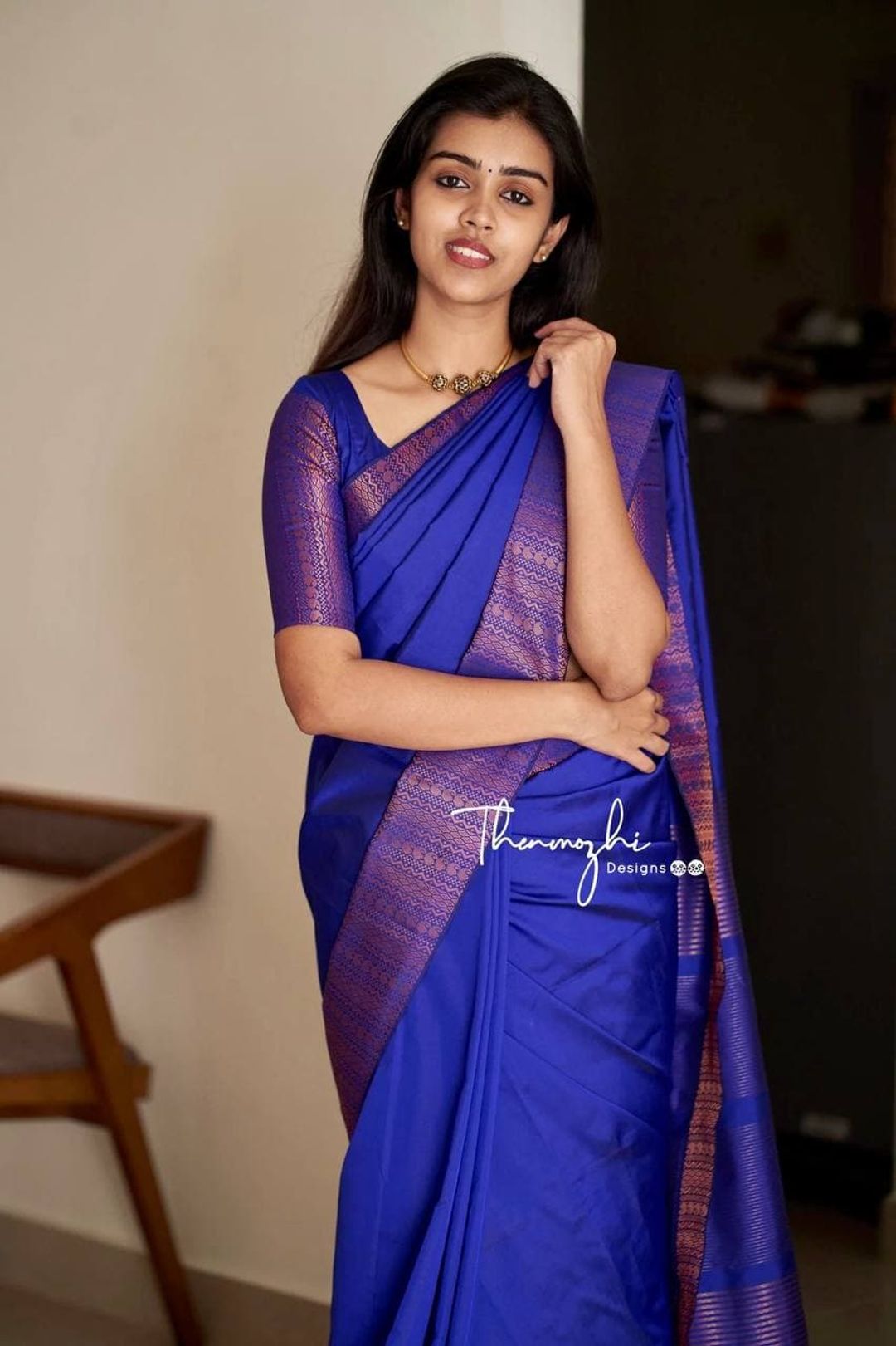 Royal Blue Banarasi Soft Silk Saree with Copper Woven Border
