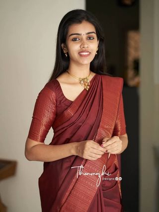 Deep Maroon Banarasi Soft Silk Saree with Copper Border