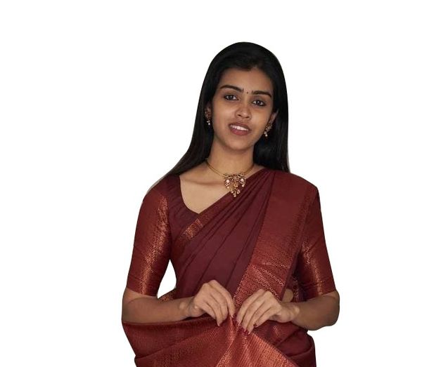 Deep Maroon Banarasi Soft Silk Saree with Copper Border