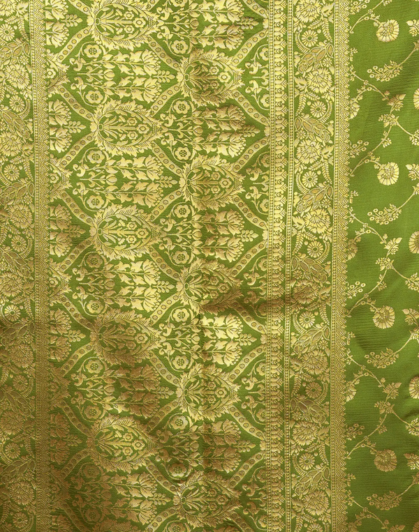 Mehendi Green Banarasi Soft Silk Saree with Gold Work