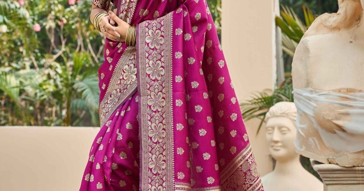 Magenta Banarasi Silk Saree with Gold Border | Varnavi