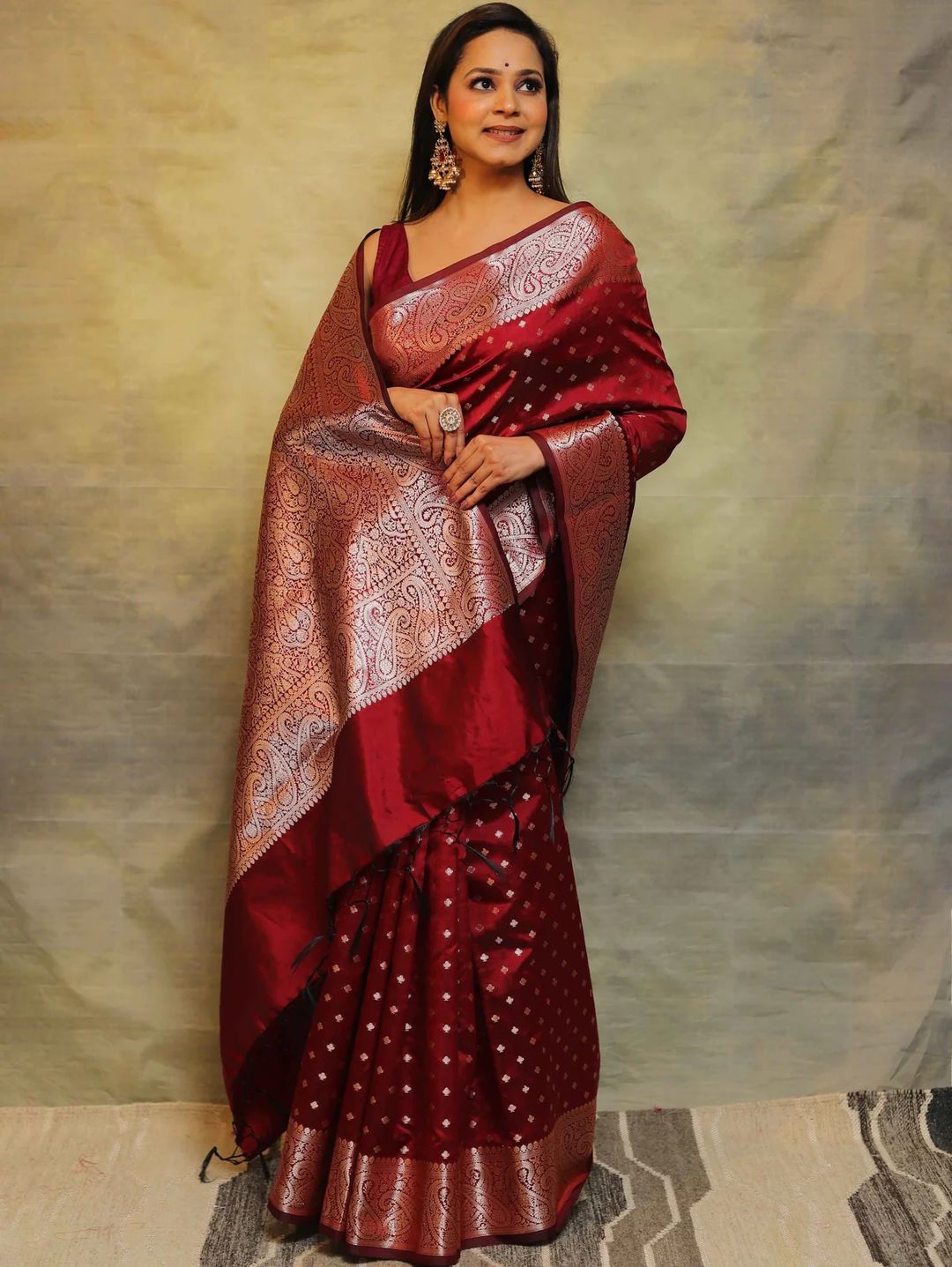 Ruby Red Banarasi Soft Silk Saree with Ornate Paisley Border