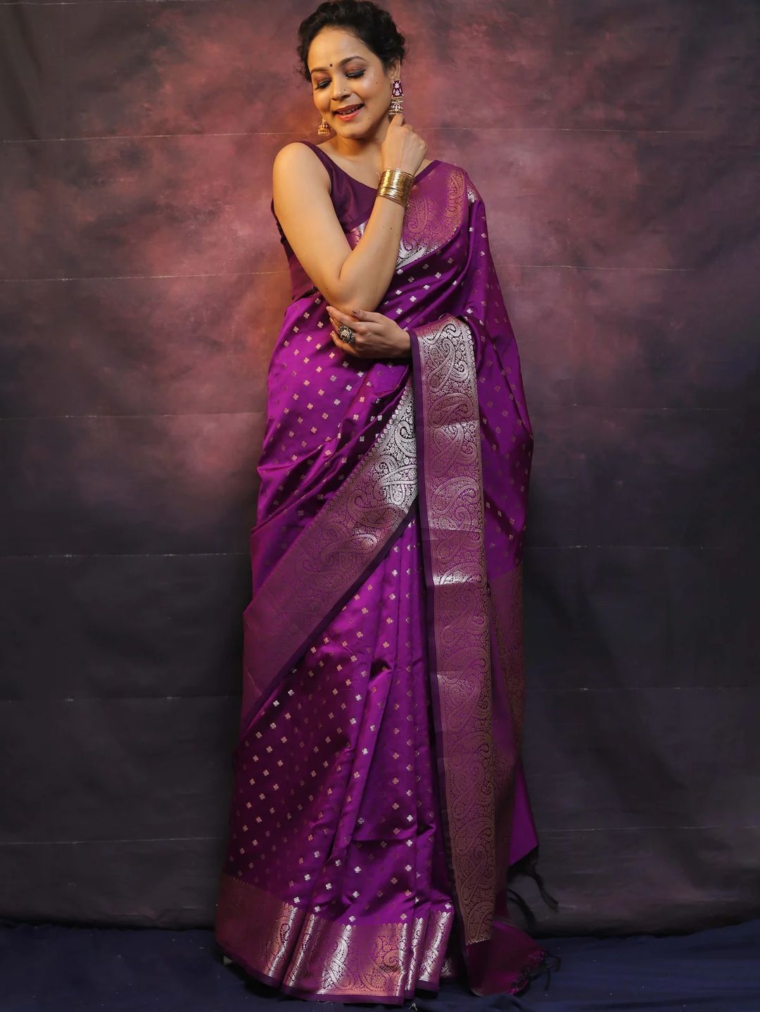 Royal Purple Banarasi Soft Silk Saree with Paisley Border
