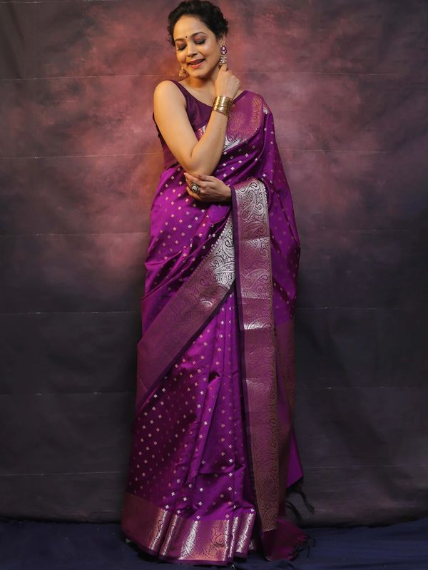 Royal Purple Banarasi Soft Silk Saree with Paisley Border