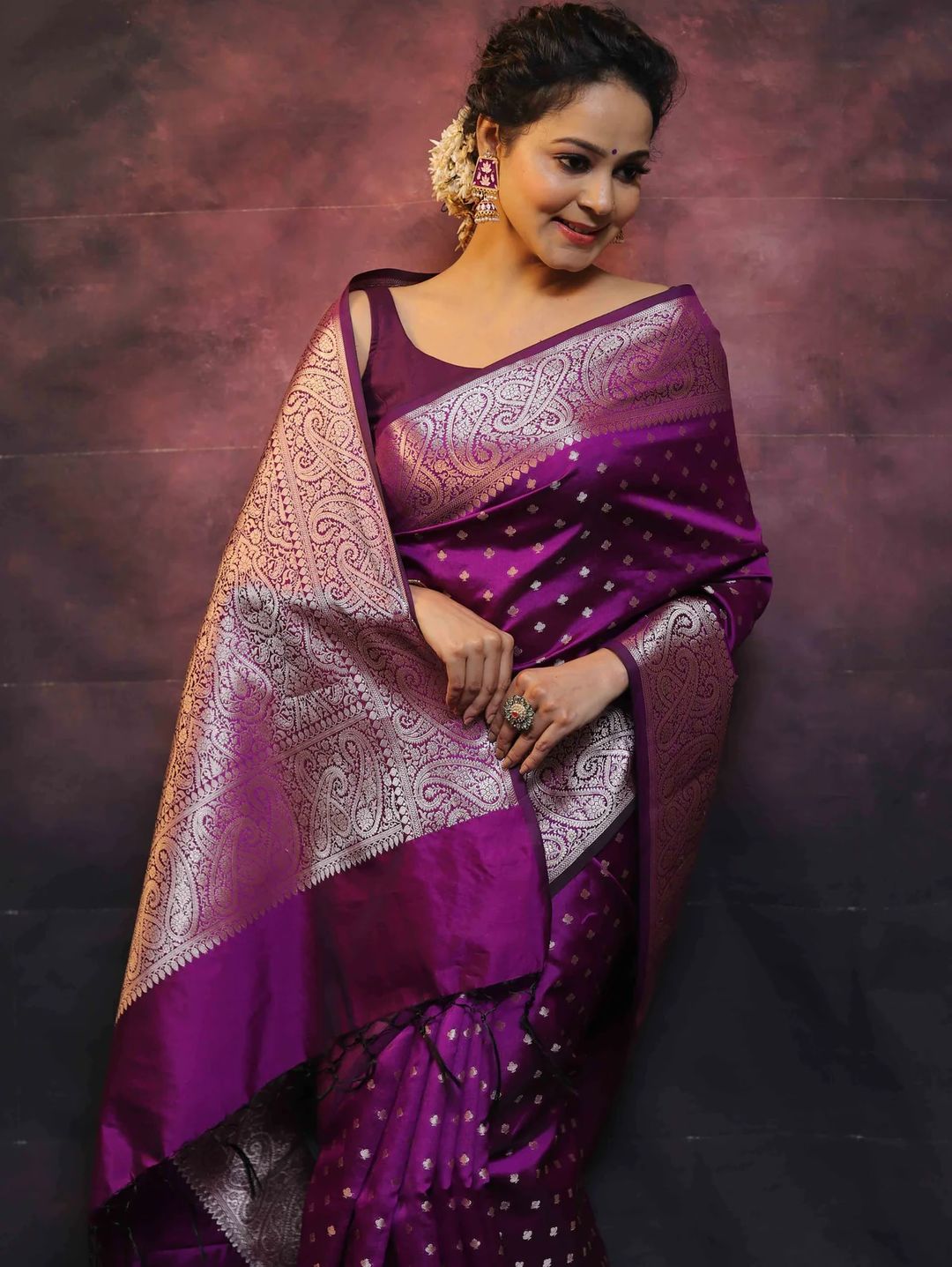 Royal Purple Banarasi Soft Silk Saree with Paisley Border