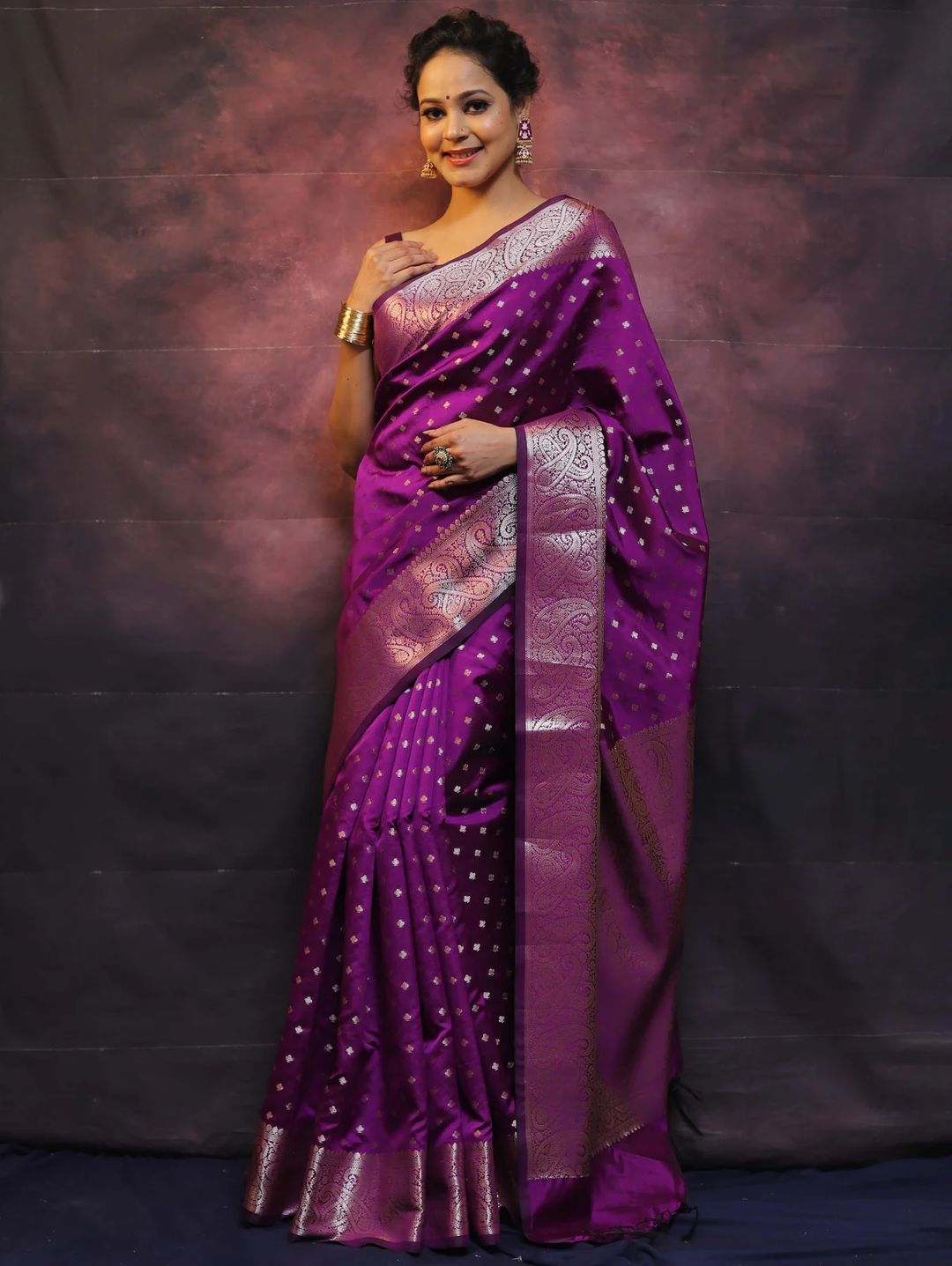Royal Purple Banarasi Soft Silk Saree with Paisley Border