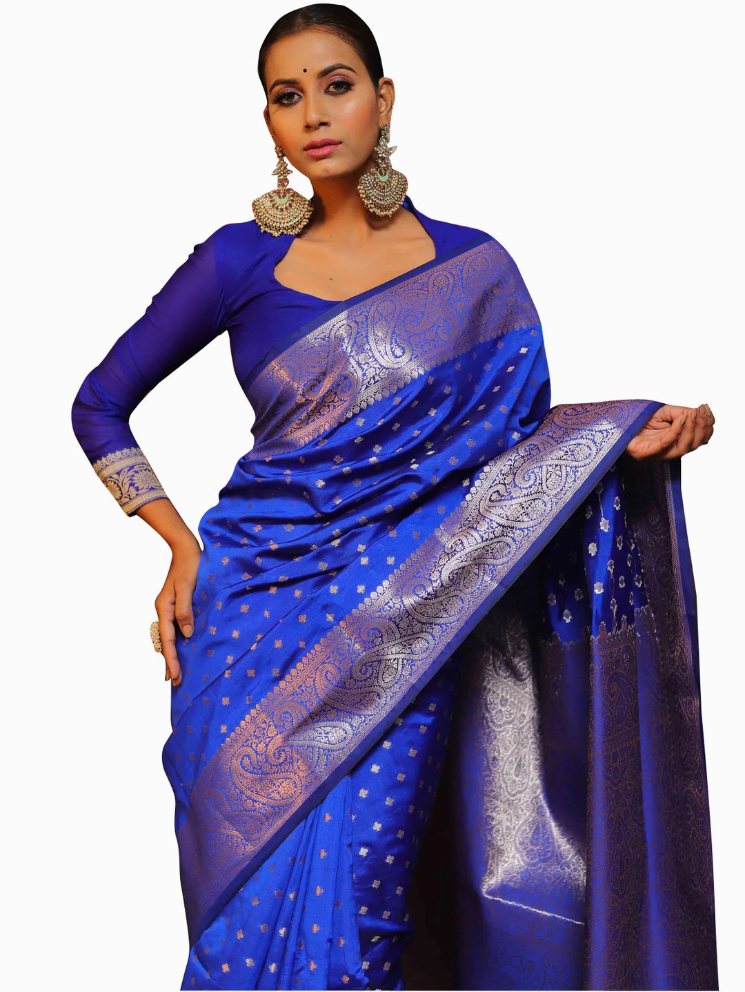 Royal Blue Banarasi Soft Silk Saree with Paisley Border
