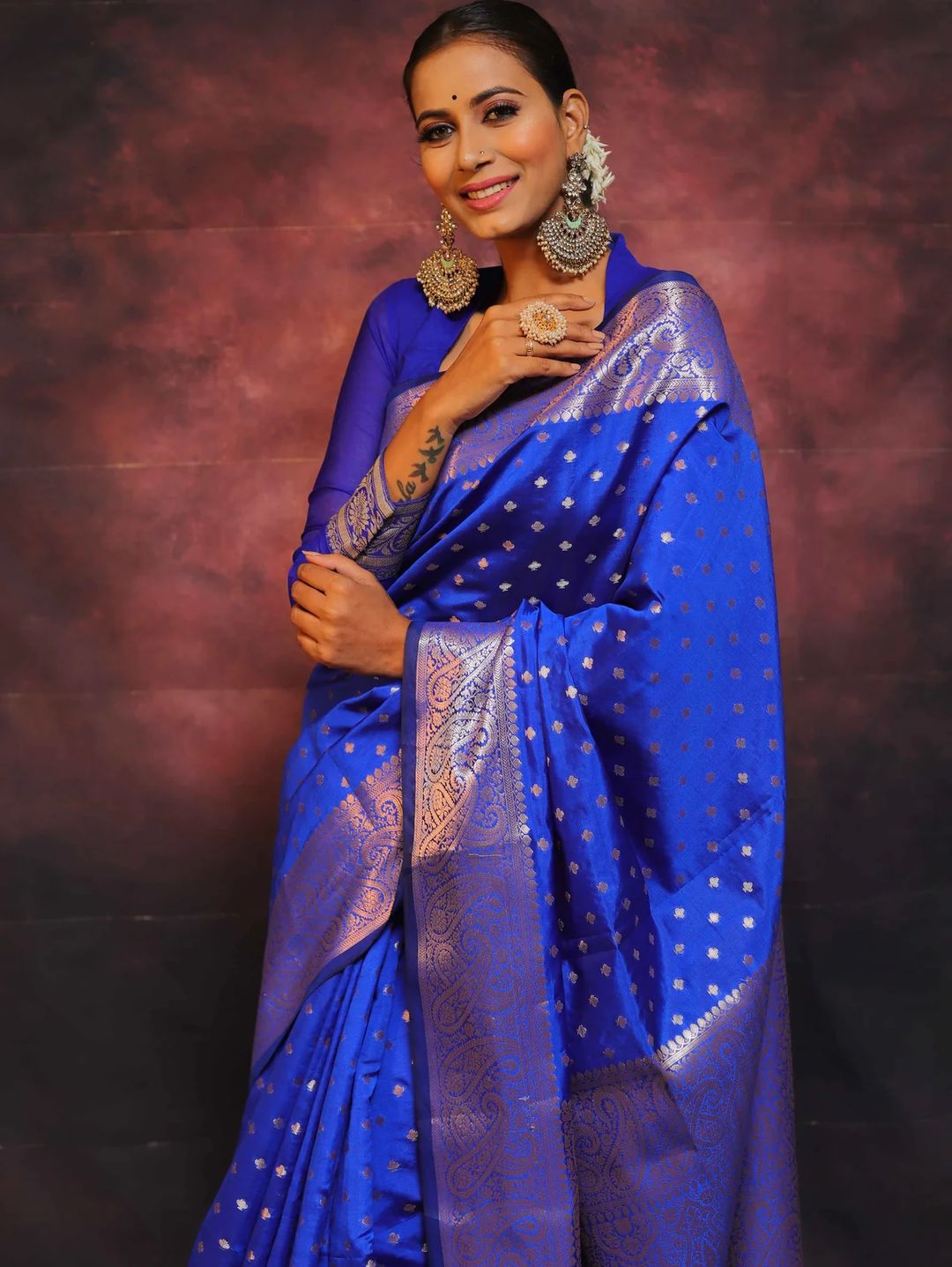 Royal Blue Banarasi Soft Silk Saree with Paisley Border