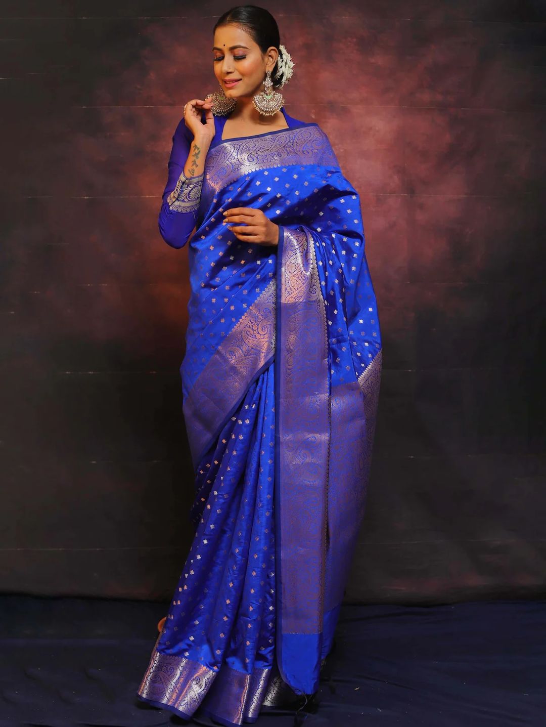 Royal Blue Banarasi Soft Silk Saree with Paisley Border