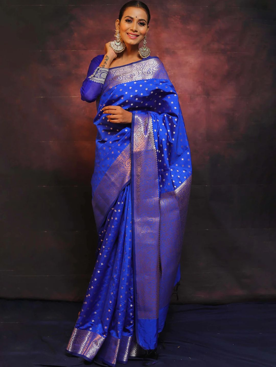 Royal Blue Banarasi Soft Silk Saree with Paisley Border