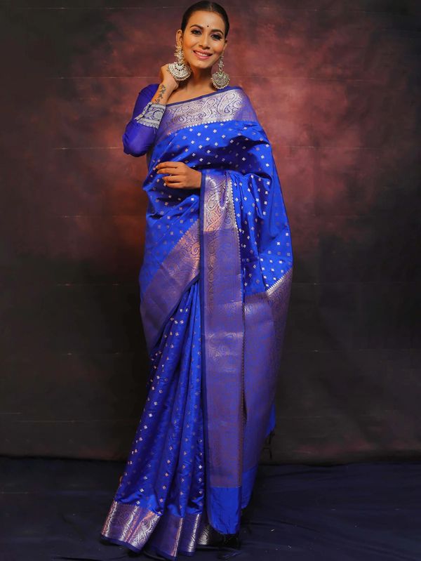 Royal Blue Banarasi Soft Silk Saree with Paisley Border